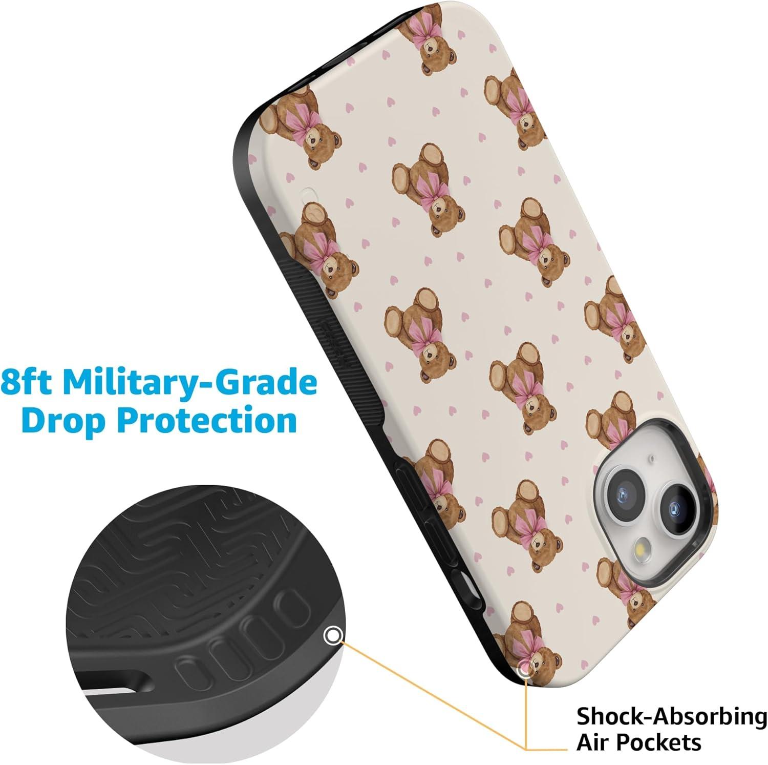 imageCasely iPhone 15 Pro Case Heart Noir Tiny Hearts Bold Protective Design MagSafe Compatible DesignCuddle Club Teddy Bear