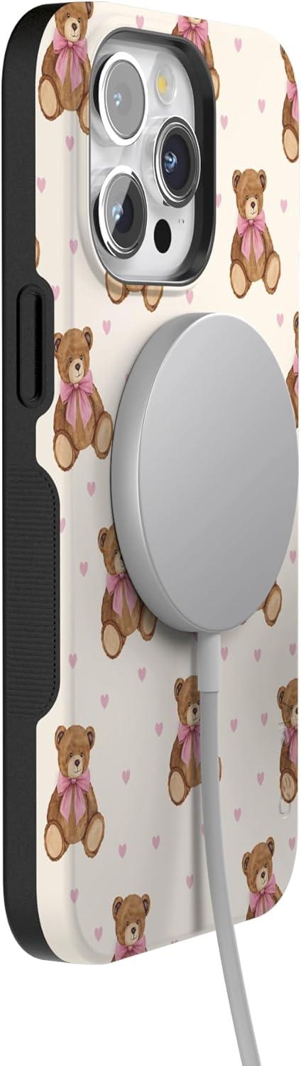 imageCasely iPhone 15 Pro Case Heart Noir Tiny Hearts Bold Protective Design MagSafe Compatible DesignCuddle Club Teddy Bear
