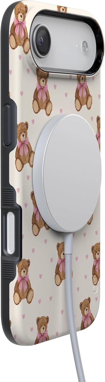 imageCasely iPhone 15 Pro Case Heart Noir Tiny Hearts Bold Protective Design MagSafe Compatible DesignCuddle Club Teddy Bear