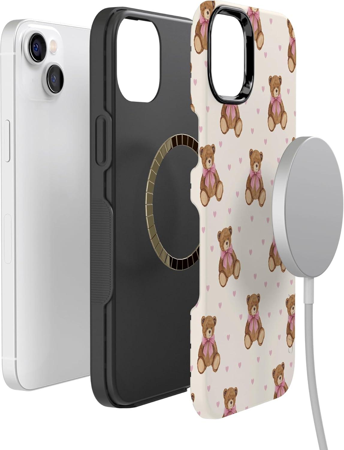 imageCasely iPhone 15 Pro Case Heart Noir Tiny Hearts Bold Protective Design MagSafe Compatible DesignCuddle Club Teddy Bear