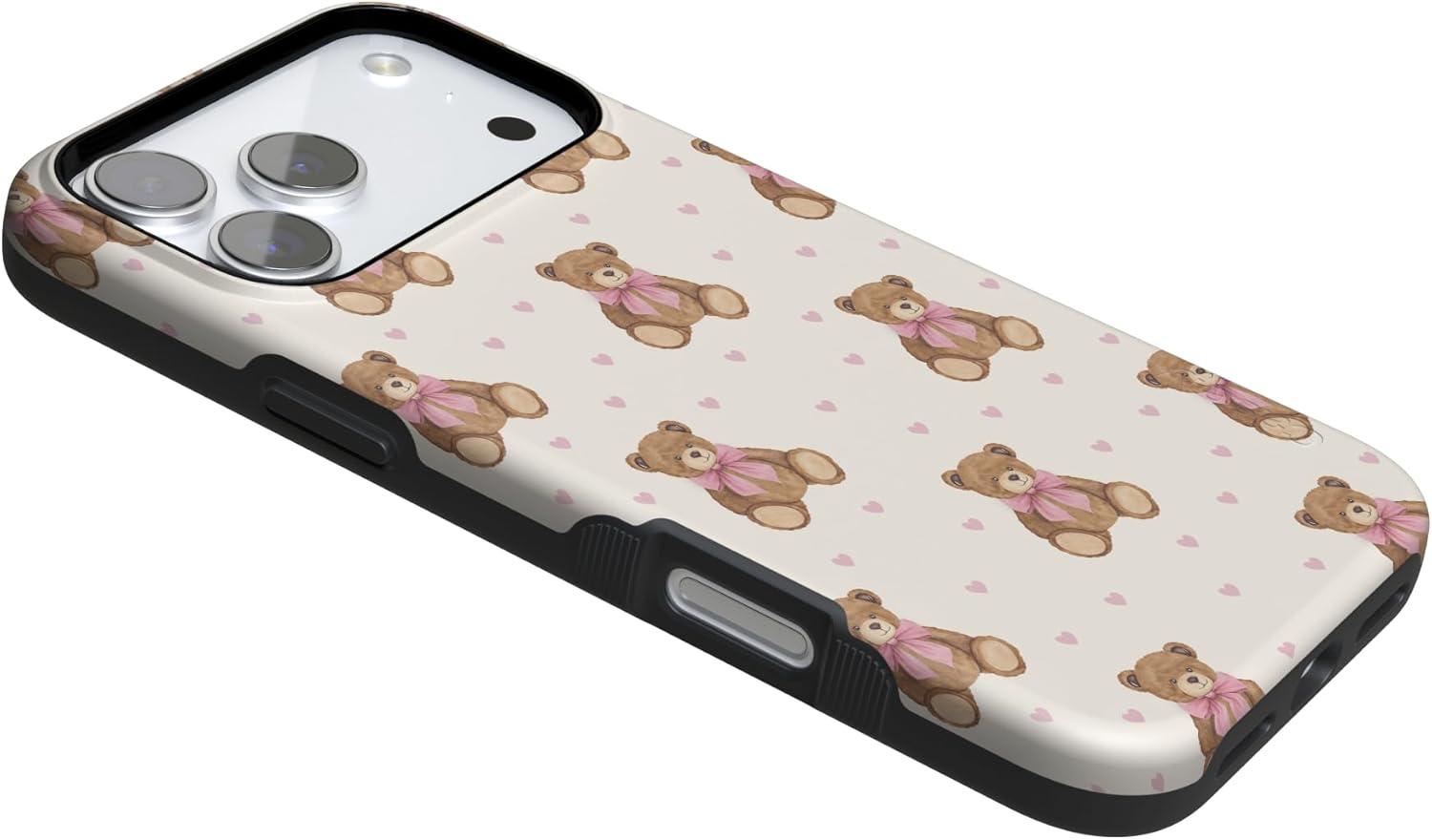 imageCasely iPhone 15 Pro Case Heart Noir Tiny Hearts Bold Protective Design MagSafe Compatible DesignCuddle Club Teddy Bear