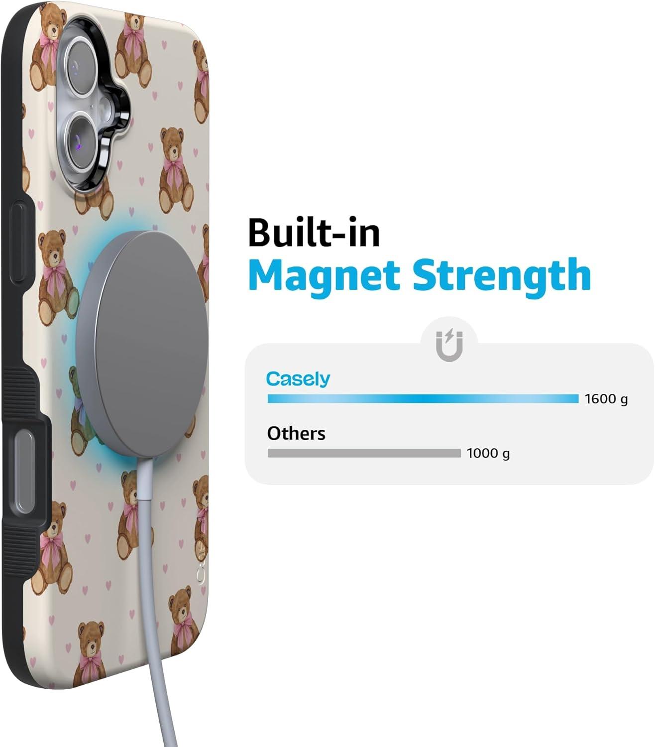 imageCasely iPhone 15 Pro Case Heart Noir Tiny Hearts Bold Protective Design MagSafe Compatible DesignCuddle Club Teddy Bear