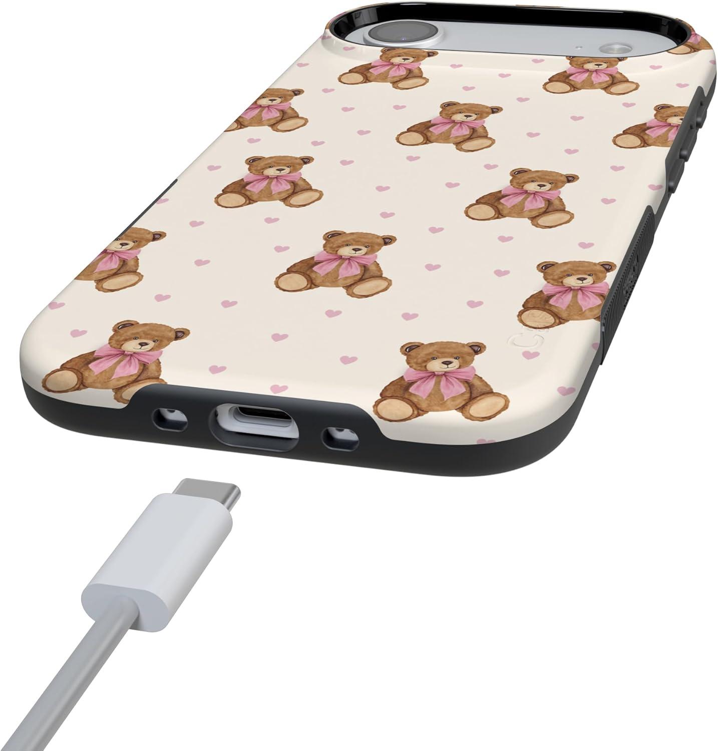 imageCasely iPhone 15 Pro Case Heart Noir Tiny Hearts Bold Protective Design MagSafe Compatible DesignCuddle Club Teddy Bear