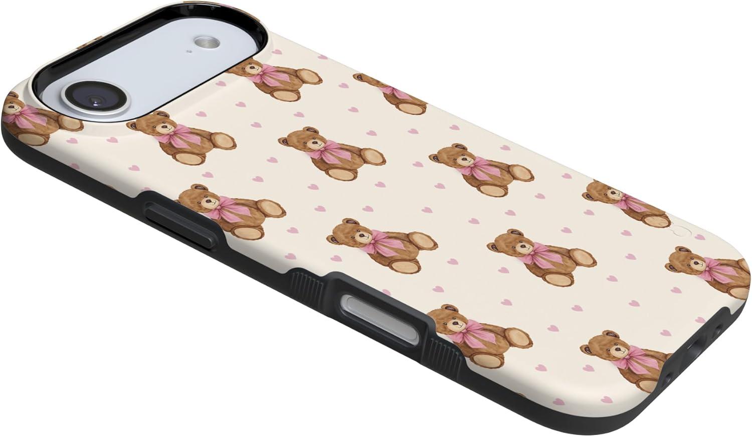 imageCasely iPhone 15 Pro Case Heart Noir Tiny Hearts Bold Protective Design MagSafe Compatible DesignCuddle Club Teddy Bear