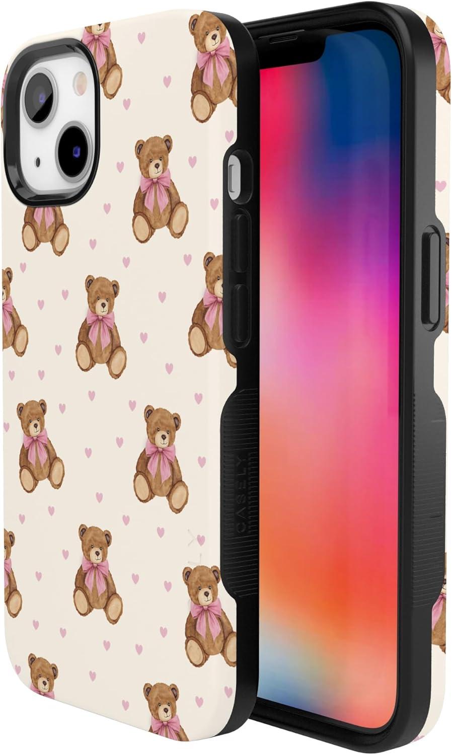 imageCasely iPhone 15 Pro Case Heart Noir Tiny Hearts Bold Protective Design MagSafe Compatible DesignCuddle Club Teddy Bear