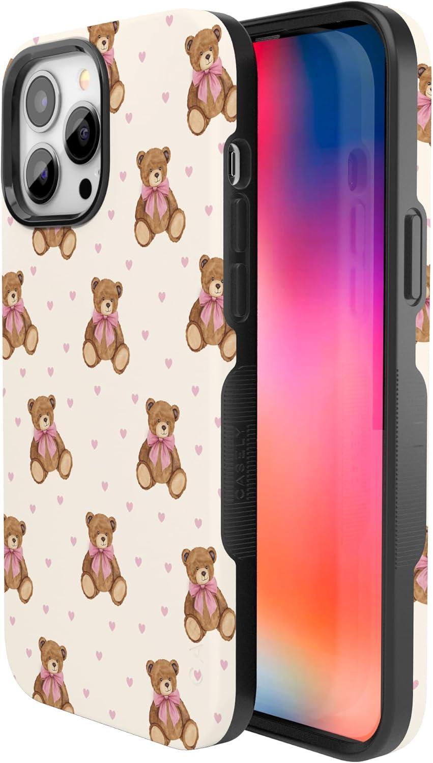 imageCasely iPhone 15 Pro Case Heart Noir Tiny Hearts Bold Protective Design MagSafe Compatible DesignCuddle Club Teddy Bear