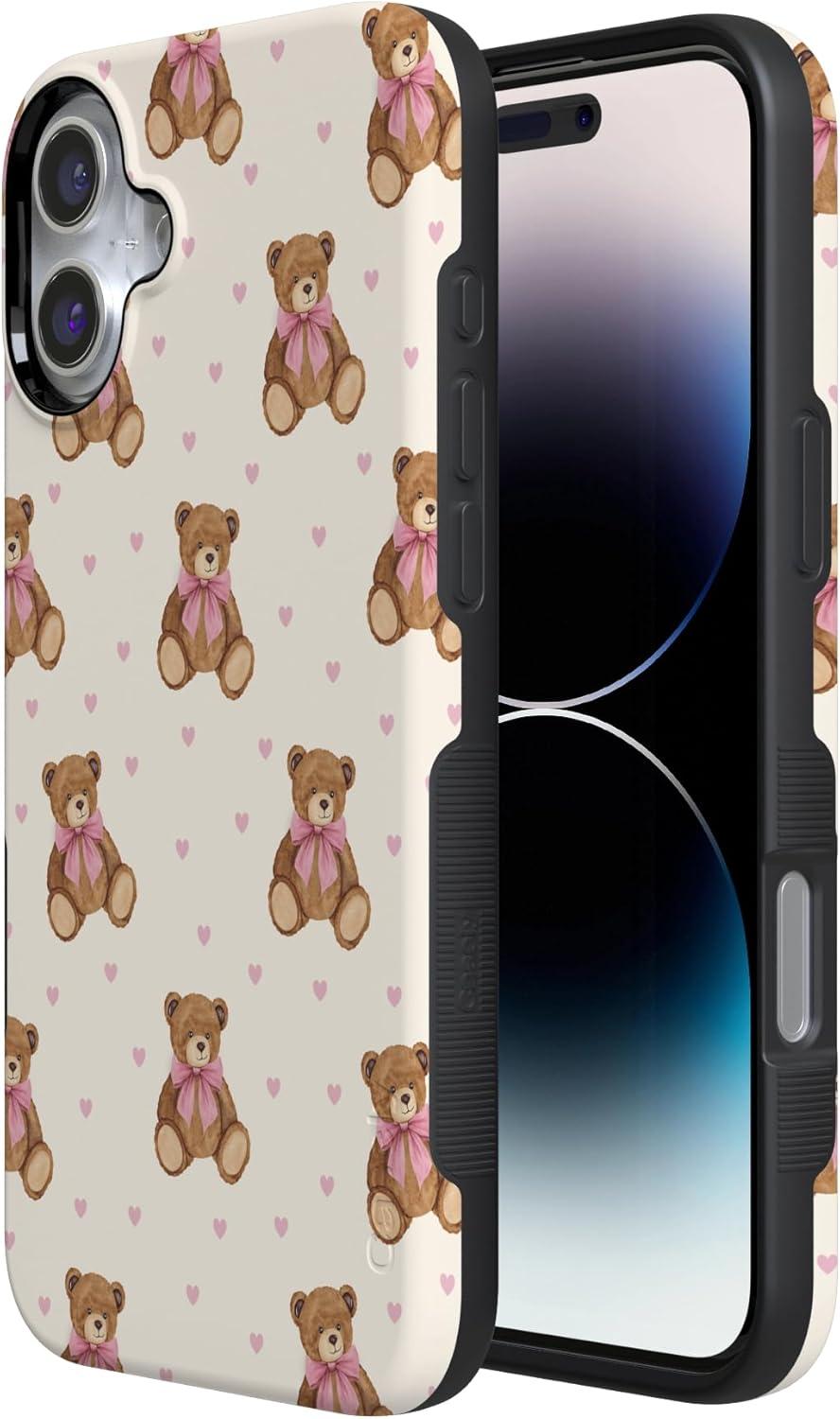 imageCasely iPhone 15 Pro Case Heart Noir Tiny Hearts Bold Protective Design MagSafe Compatible DesignCuddle Club Teddy Bear