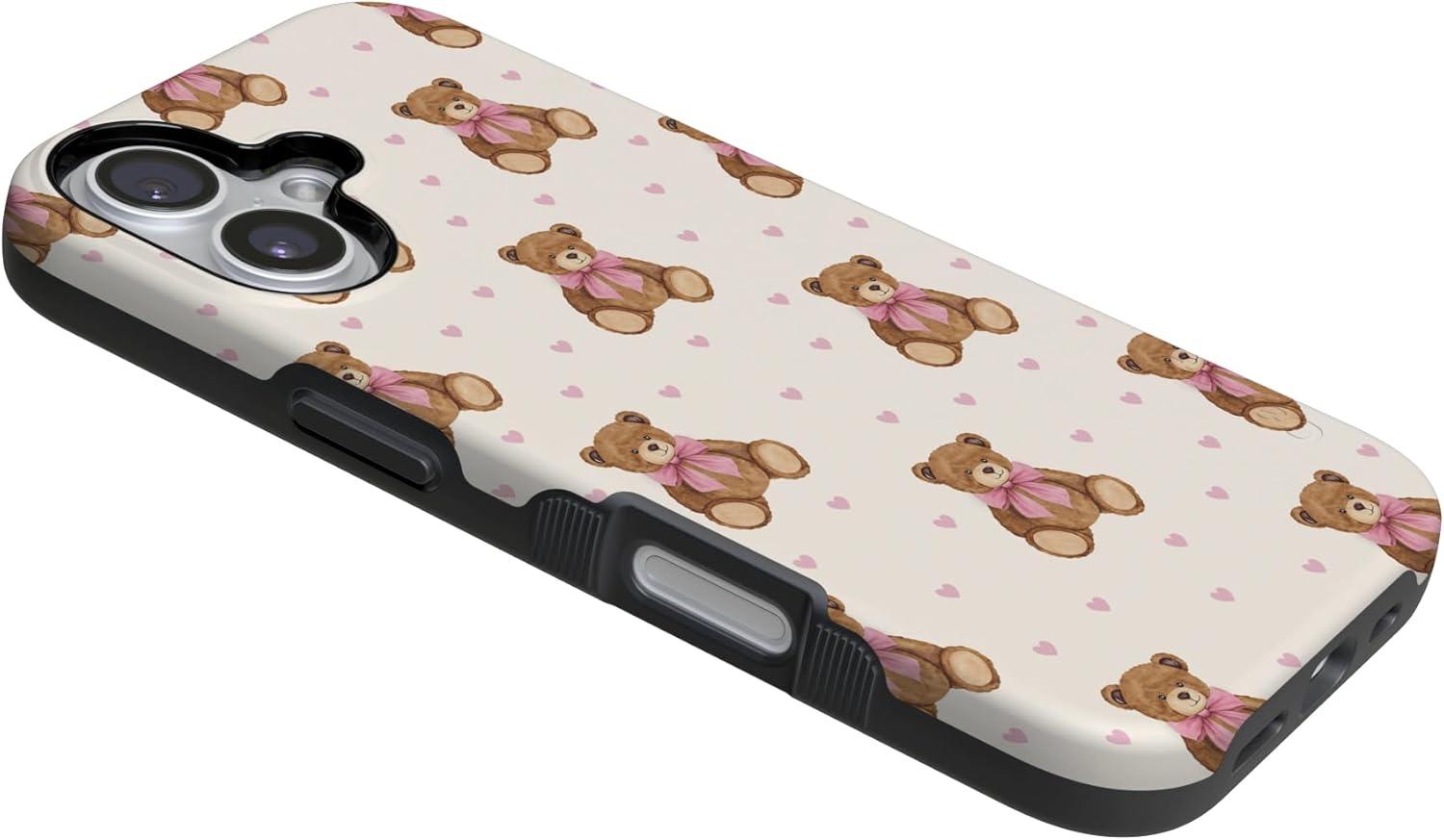 imageCasely iPhone 15 Pro Case Heart Noir Tiny Hearts Bold Protective Design MagSafe Compatible DesignCuddle Club Teddy Bear