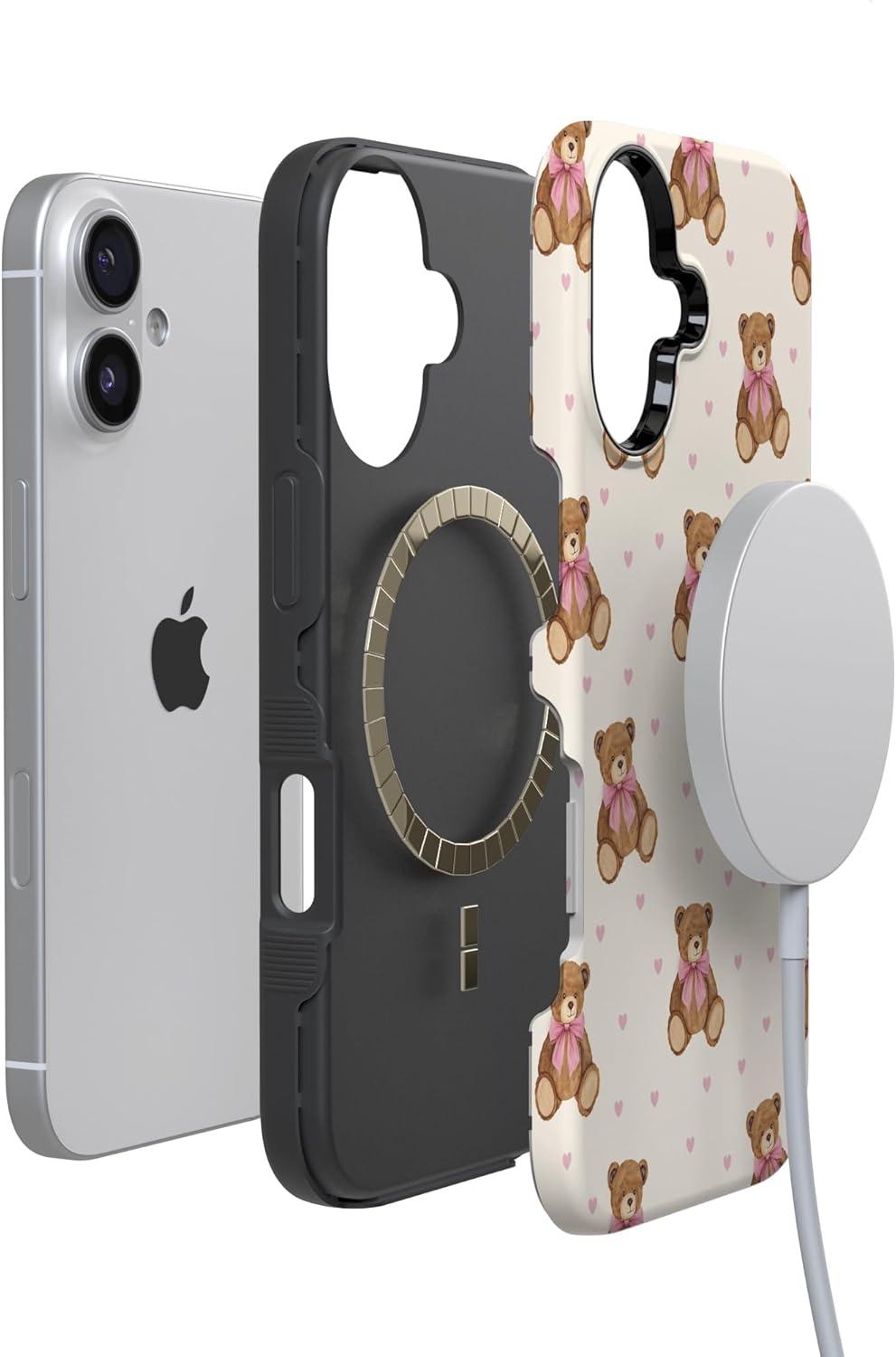 imageCasely iPhone 15 Pro Case Heart Noir Tiny Hearts Bold Protective Design MagSafe Compatible DesignCuddle Club Teddy Bear