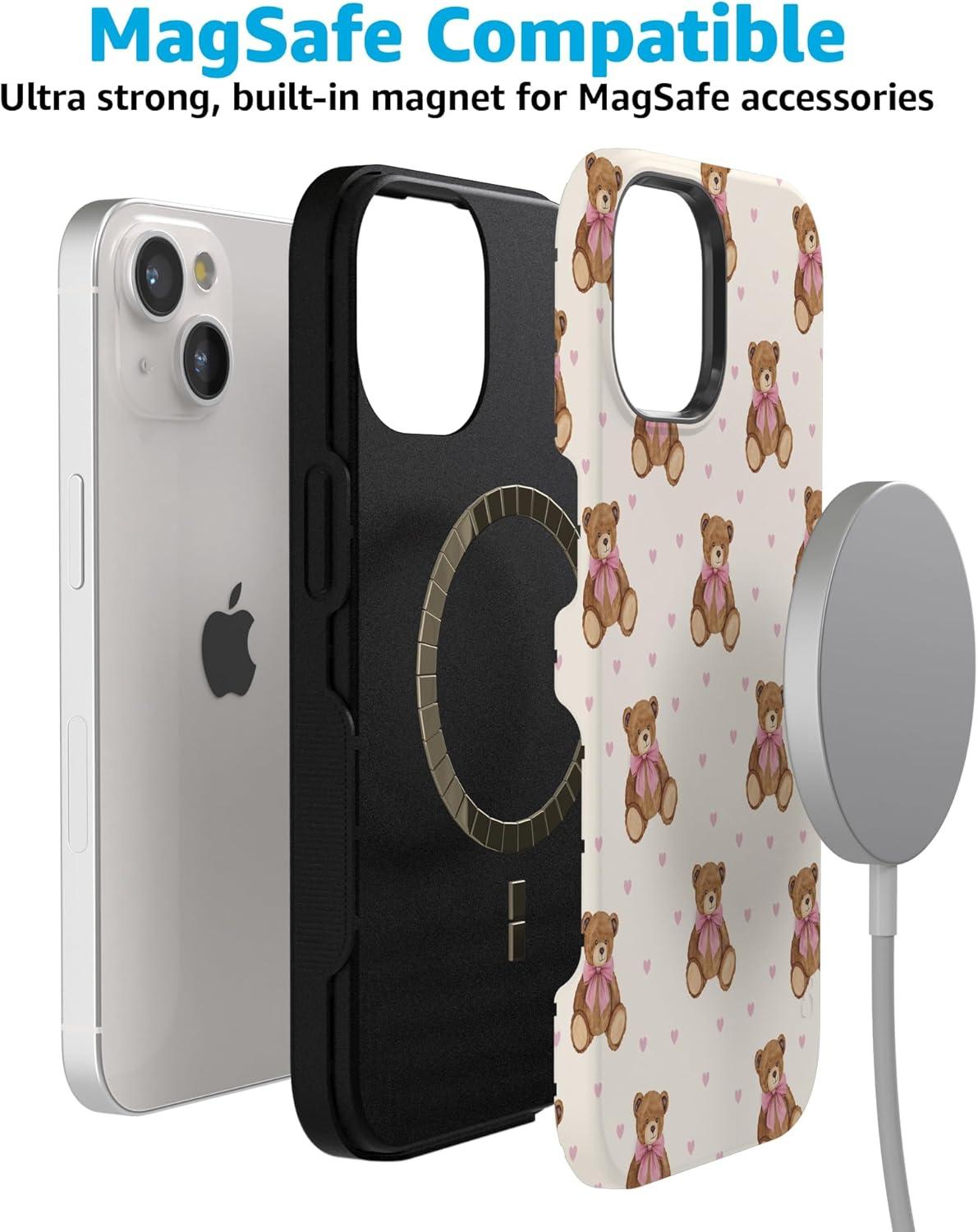 imageCasely iPhone 15 Pro Case Heart Noir Tiny Hearts Bold Protective Design MagSafe Compatible DesignCuddle Club Teddy Bear