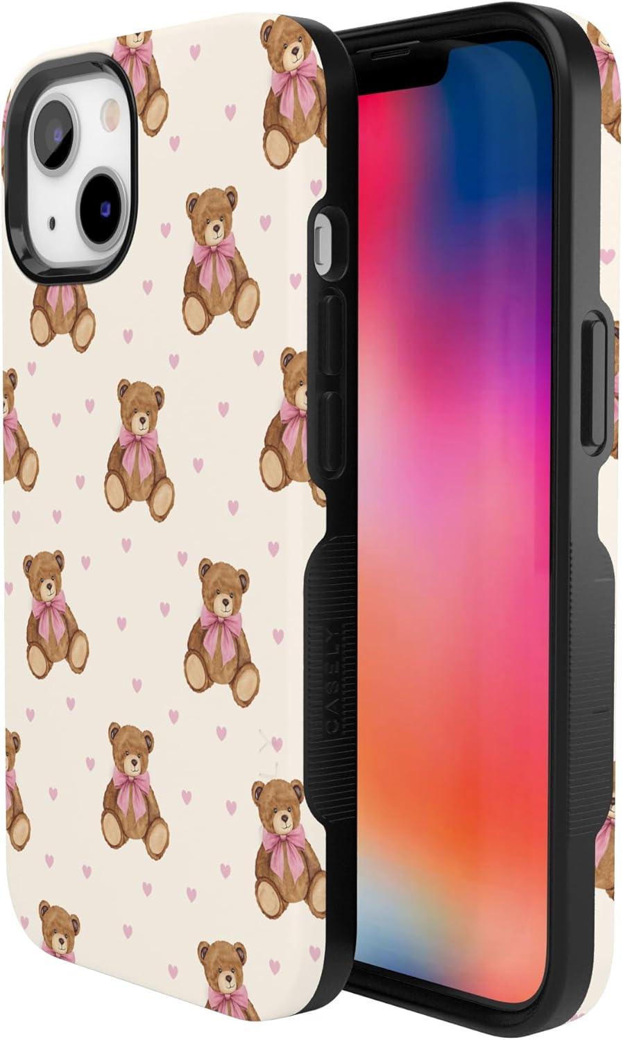 imageCasely iPhone 15 Pro Case Heart Noir Tiny Hearts Bold Protective Design MagSafe Compatible DesignCuddle Club Teddy Bear