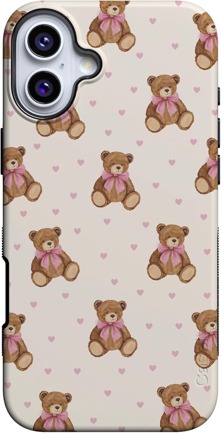 imageCasely iPhone 15 Pro Case Heart Noir Tiny Hearts Bold Protective Design MagSafe Compatible DesignCuddle Club Teddy Bear