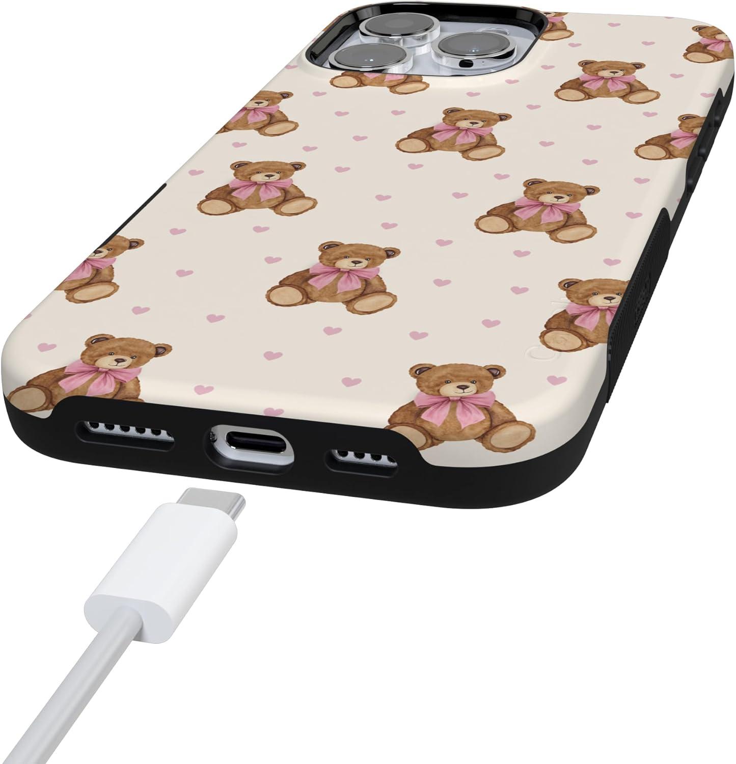 imageCasely iPhone 15 Pro Case Heart Noir Tiny Hearts Bold Protective Design MagSafe Compatible DesignCuddle Club Teddy Bear