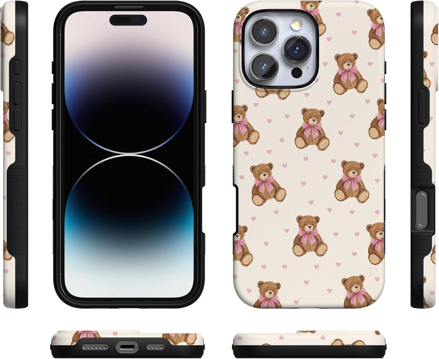 imageCasely iPhone 15 Pro Case Heart Noir Tiny Hearts Bold Protective Design MagSafe Compatible DesignCuddle Club Teddy Bear