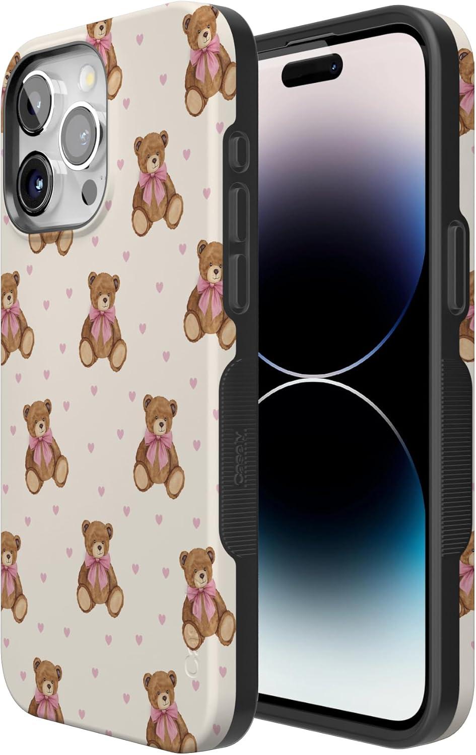 imageCasely iPhone 15 Pro Case Heart Noir Tiny Hearts Bold Protective Design MagSafe Compatible DesignCuddle Club Teddy Bear