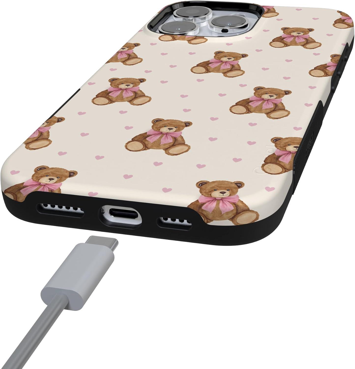 imageCasely iPhone 15 Pro Case Heart Noir Tiny Hearts Bold Protective Design MagSafe Compatible DesignCuddle Club Teddy Bear