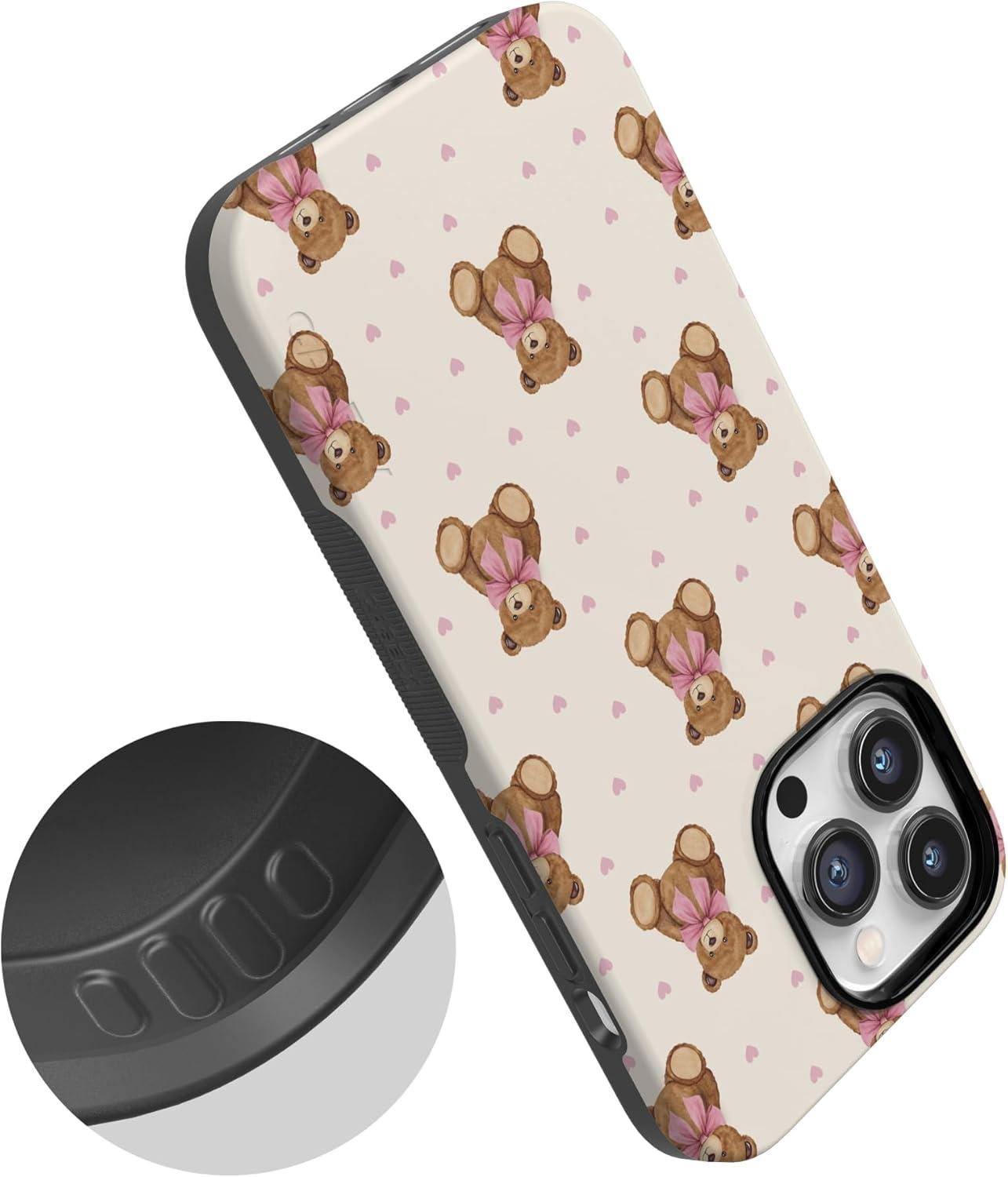 imageCasely iPhone 15 Pro Case Heart Noir Tiny Hearts Bold Protective Design MagSafe Compatible DesignCuddle Club Teddy Bear