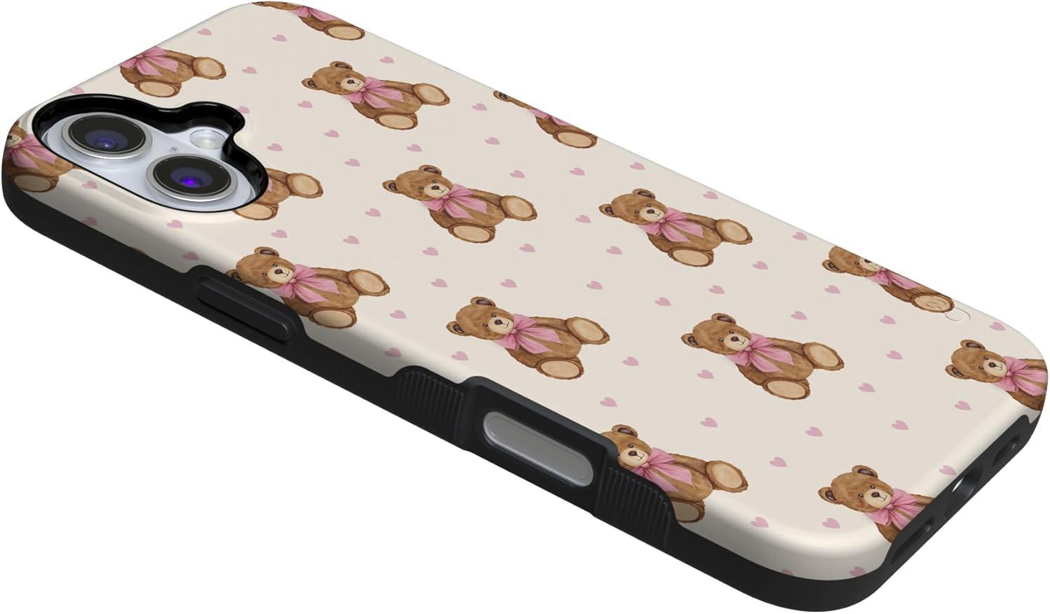 imageCasely iPhone 15 Pro Case Heart Noir Tiny Hearts Bold Protective Design MagSafe Compatible DesignCuddle Club Teddy Bear