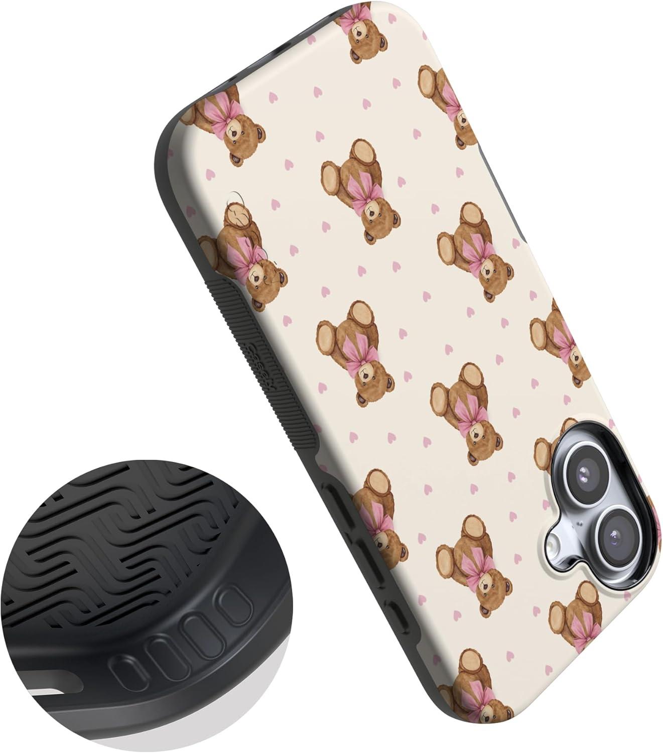 imageCasely iPhone 15 Pro Case Heart Noir Tiny Hearts Bold Protective Design MagSafe Compatible DesignCuddle Club Teddy Bear