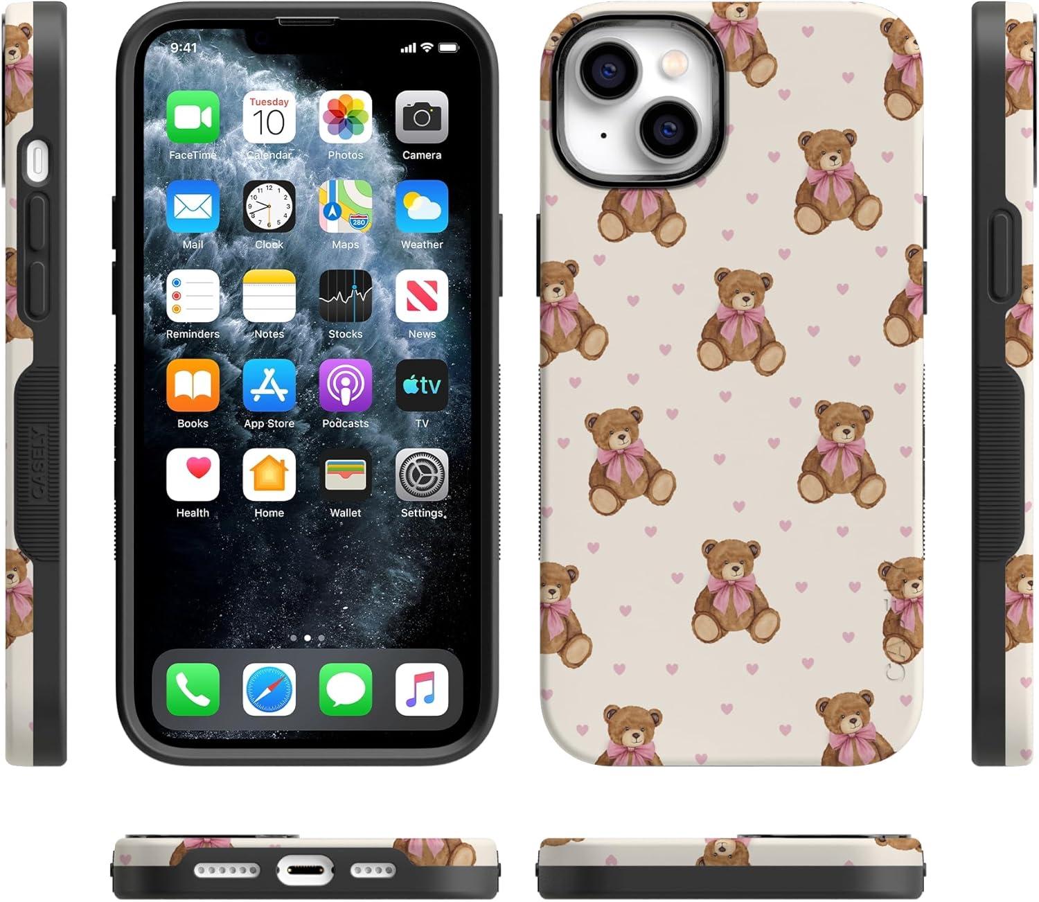 imageCasely iPhone 15 Pro Case Heart Noir Tiny Hearts Bold Protective Design MagSafe Compatible DesignCuddle Club Teddy Bear