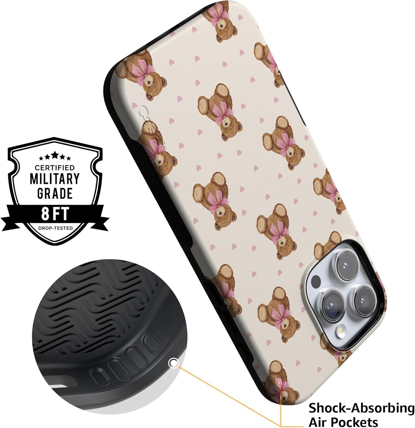 imageCasely iPhone 15 Pro Case Heart Noir Tiny Hearts Bold Protective Design MagSafe Compatible DesignCuddle Club Teddy Bear