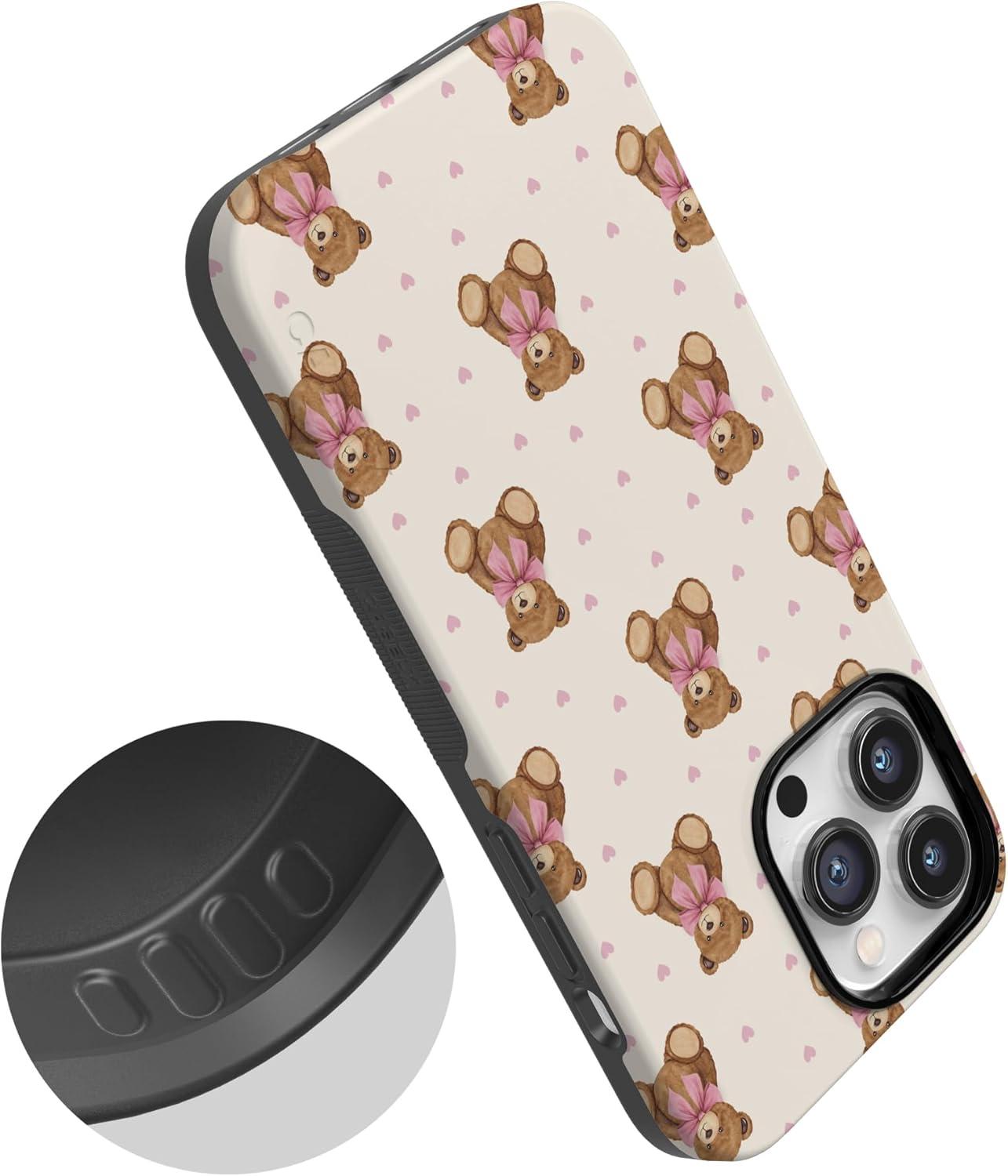 imageCasely iPhone 15 Pro Case Heart Noir Tiny Hearts Bold Protective Design MagSafe Compatible DesignCuddle Club Teddy Bear