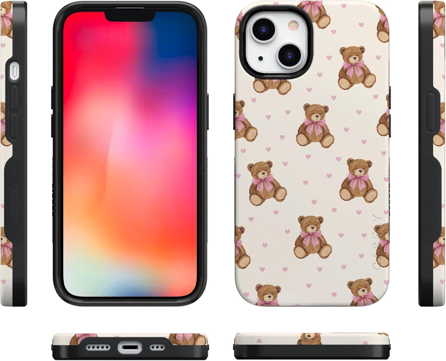 imageCasely iPhone 15 Pro Case Heart Noir Tiny Hearts Bold Protective Design MagSafe Compatible DesignCuddle Club Teddy Bear