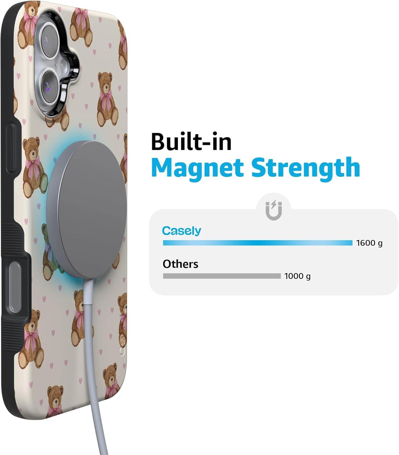 imageCasely iPhone 15 Pro Case Heart Noir Tiny Hearts Bold Protective Design MagSafe Compatible DesignCuddle Club Teddy Bear