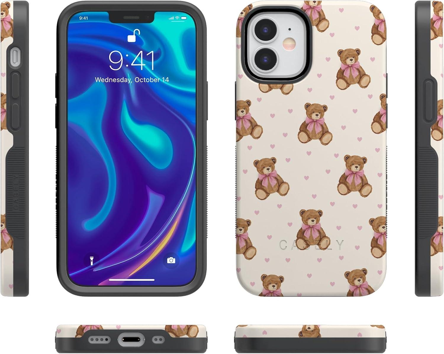 imageCasely iPhone 15 Pro Case Heart Noir Tiny Hearts Bold Protective Design MagSafe Compatible DesignCuddle Club Teddy Bear