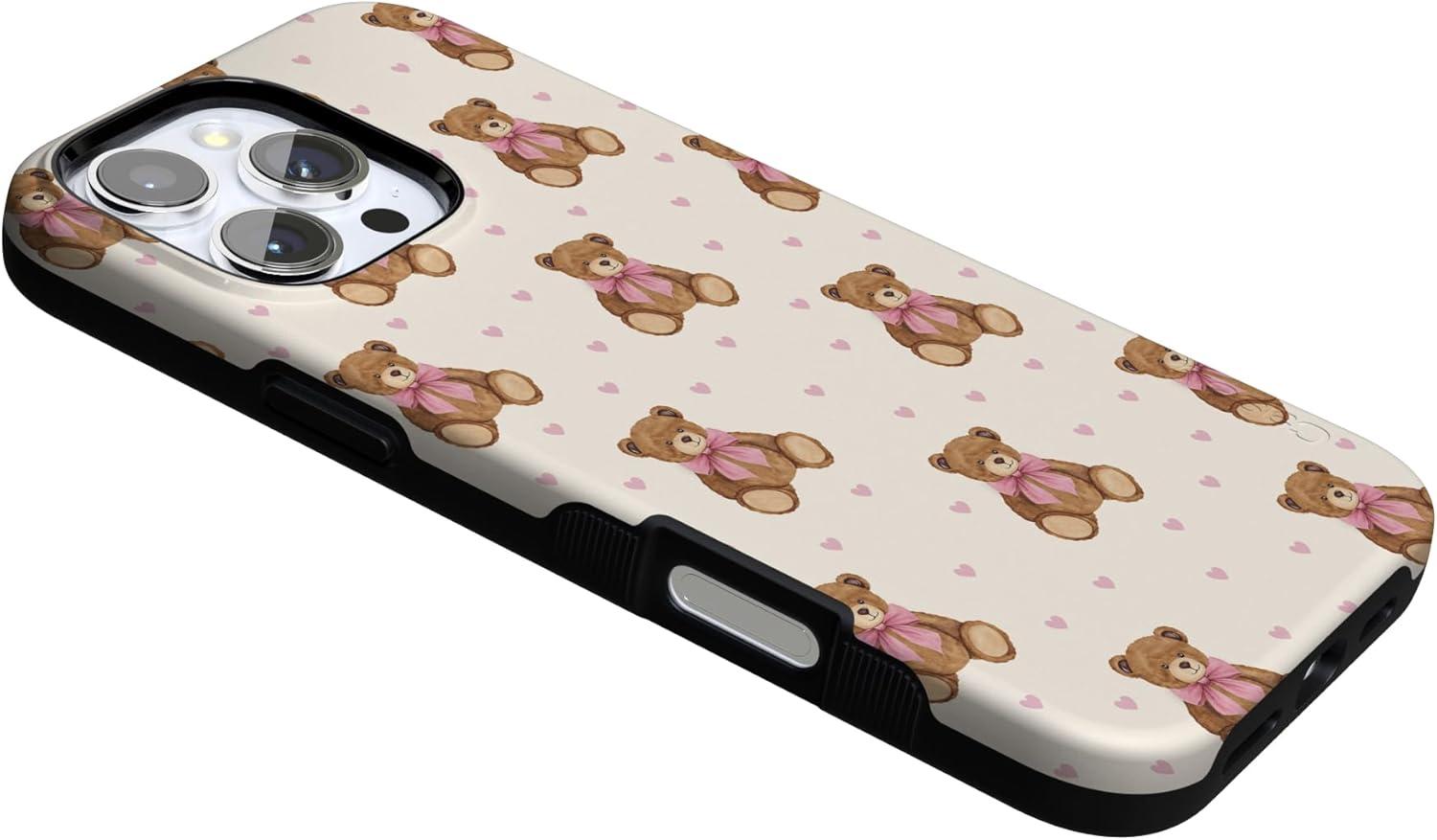 imageCasely iPhone 15 Pro Case Heart Noir Tiny Hearts Bold Protective Design MagSafe Compatible DesignCuddle Club Teddy Bear