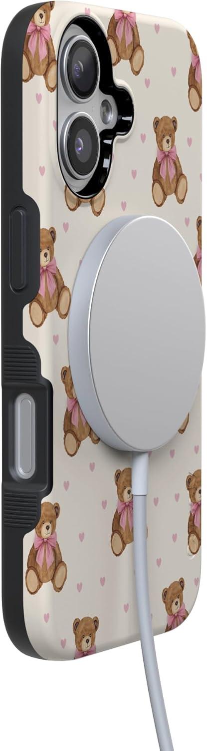 imageCasely iPhone 15 Pro Case Heart Noir Tiny Hearts Bold Protective Design MagSafe Compatible DesignCuddle Club Teddy Bear