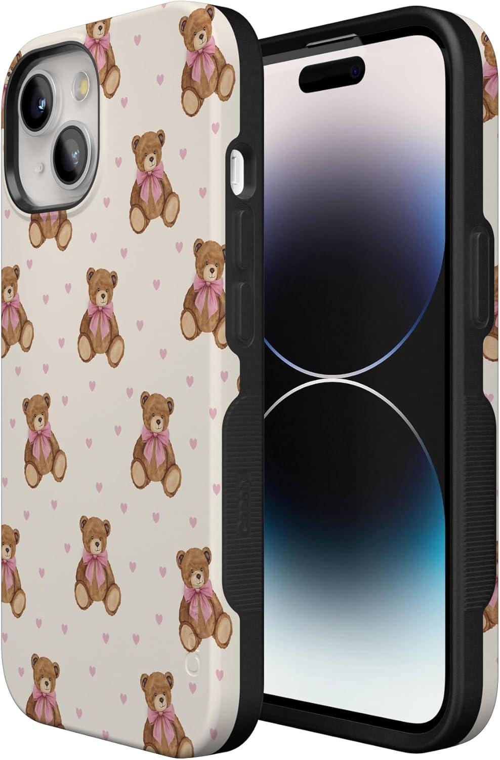 imageCasely iPhone 15 Pro Case Heart Noir Tiny Hearts Bold Protective Design MagSafe Compatible DesignCuddle Club Teddy Bear