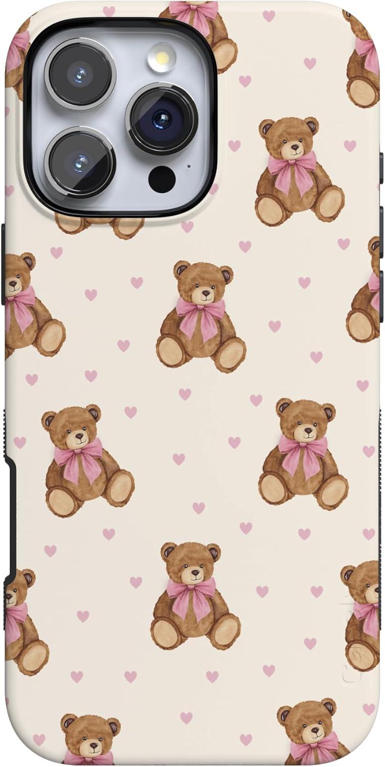 imageCasely iPhone 15 Pro Case Heart Noir Tiny Hearts Bold Protective Design MagSafe Compatible DesignCuddle Club Teddy Bear