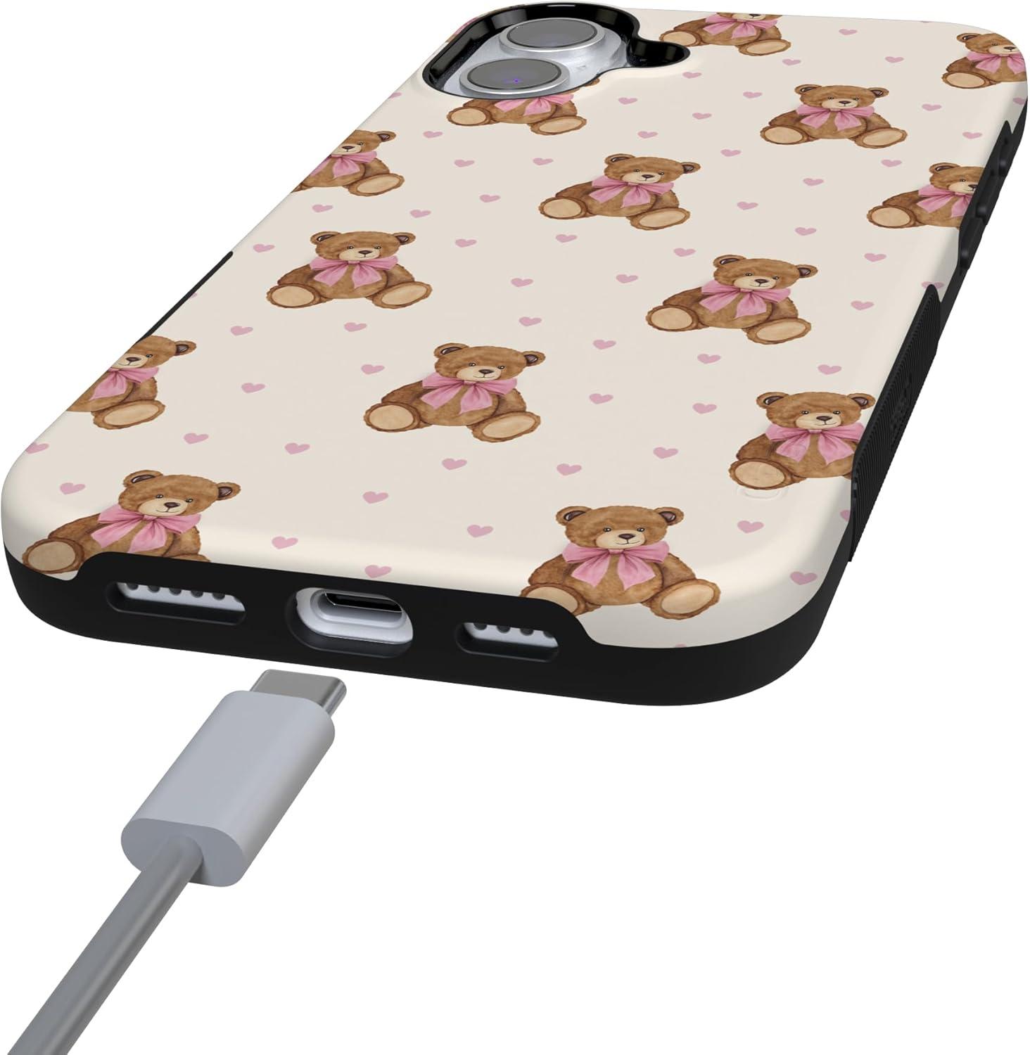 imageCasely iPhone 15 Pro Case Heart Noir Tiny Hearts Bold Protective Design MagSafe Compatible DesignCuddle Club Teddy Bear