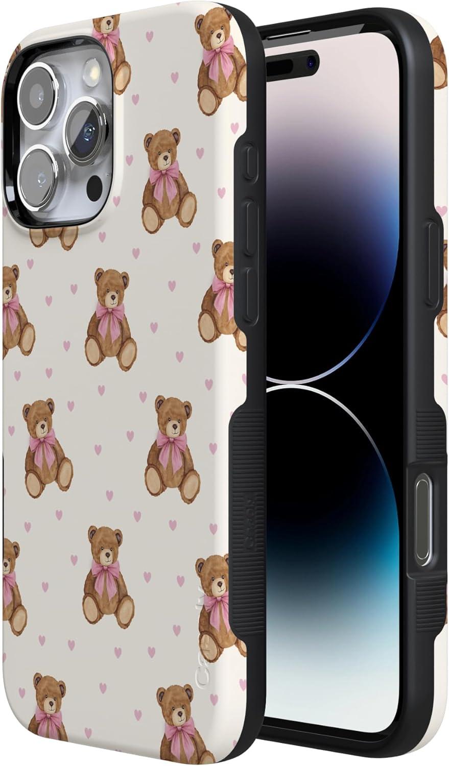 imageCasely iPhone 15 Pro Case Heart Noir Tiny Hearts Bold Protective Design MagSafe Compatible DesignCuddle Club Teddy Bear