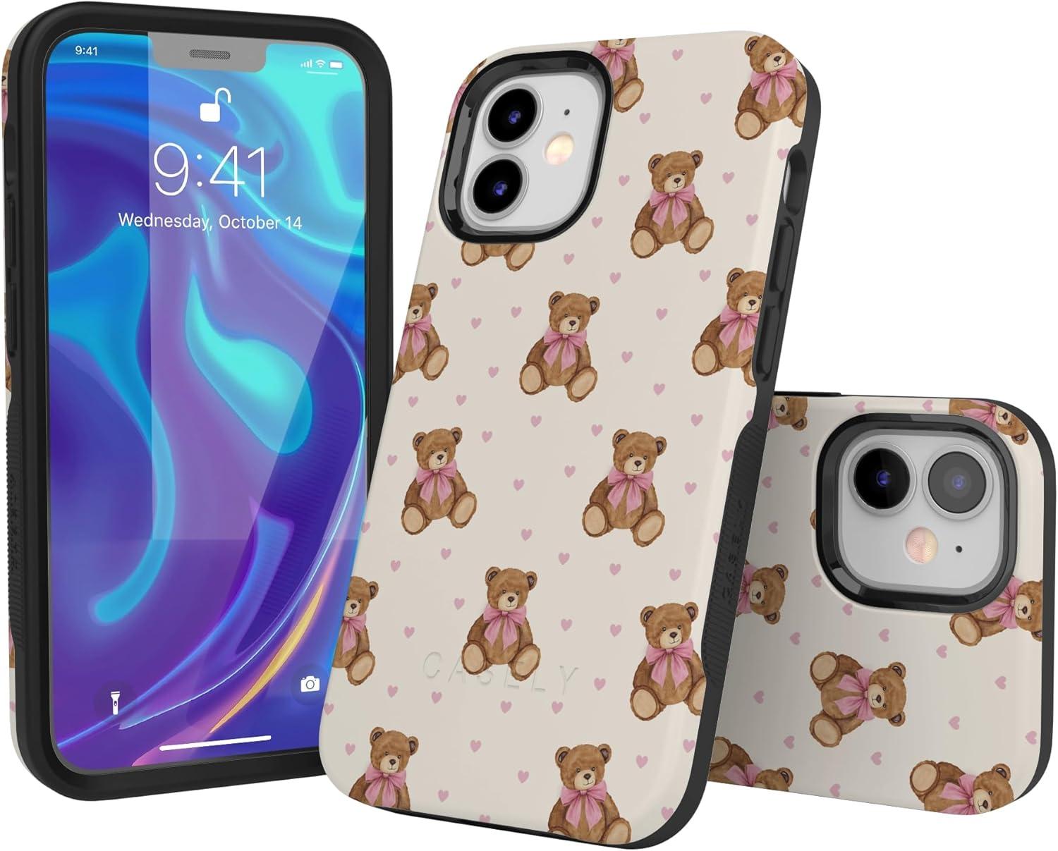 imageCasely iPhone 15 Pro Case Heart Noir Tiny Hearts Bold Protective Design MagSafe Compatible DesignCuddle Club Teddy Bear