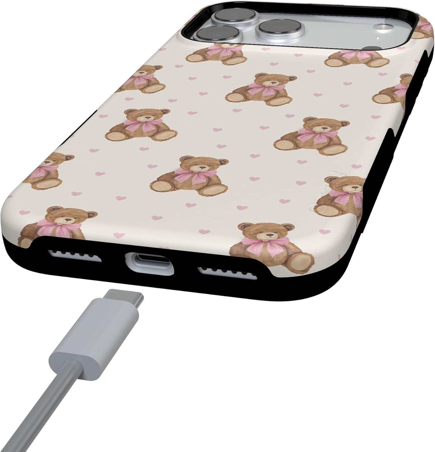 imageCasely iPhone 15 Pro Case Heart Noir Tiny Hearts Bold Protective Design MagSafe Compatible DesignCuddle Club Teddy Bear