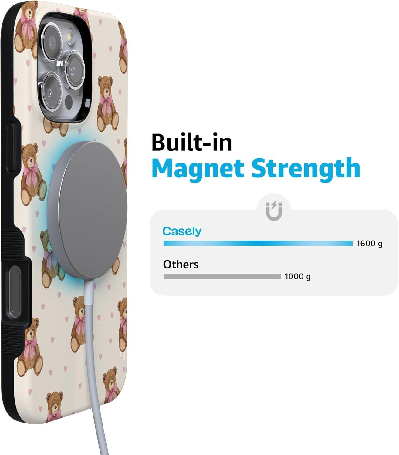 imageCasely iPhone 15 Pro Case Heart Noir Tiny Hearts Bold Protective Design MagSafe Compatible DesignCuddle Club Teddy Bear