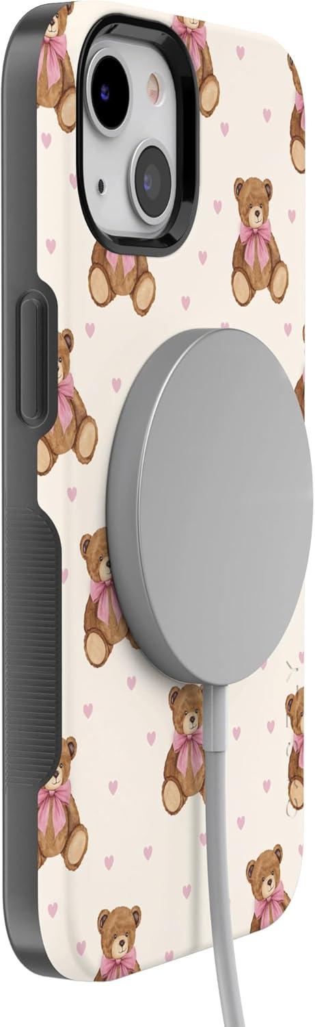 imageCasely iPhone 15 Pro Case Heart Noir Tiny Hearts Bold Protective Design MagSafe Compatible DesignCuddle Club Teddy Bear