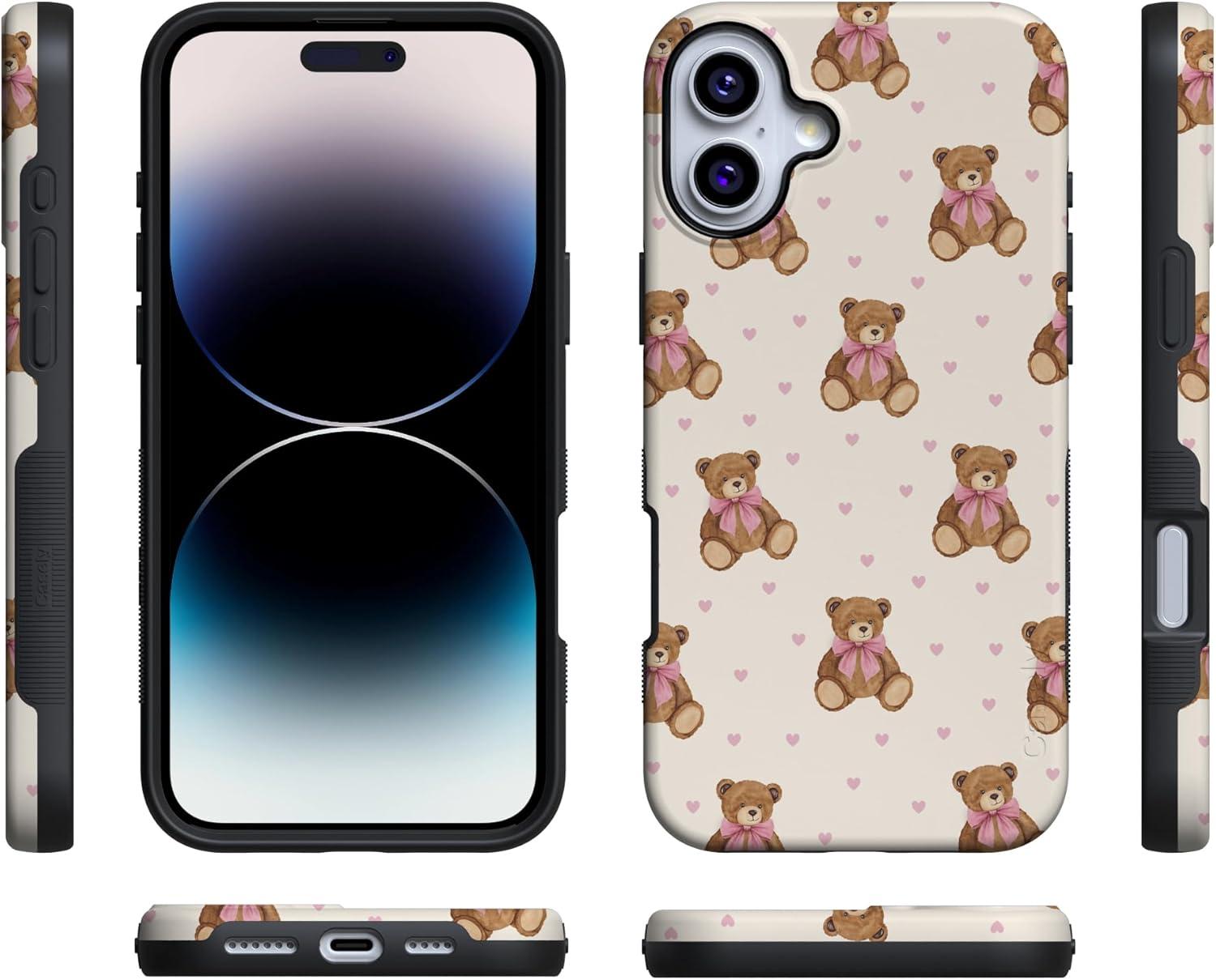 imageCasely iPhone 15 Pro Case Heart Noir Tiny Hearts Bold Protective Design MagSafe Compatible DesignCuddle Club Teddy Bear
