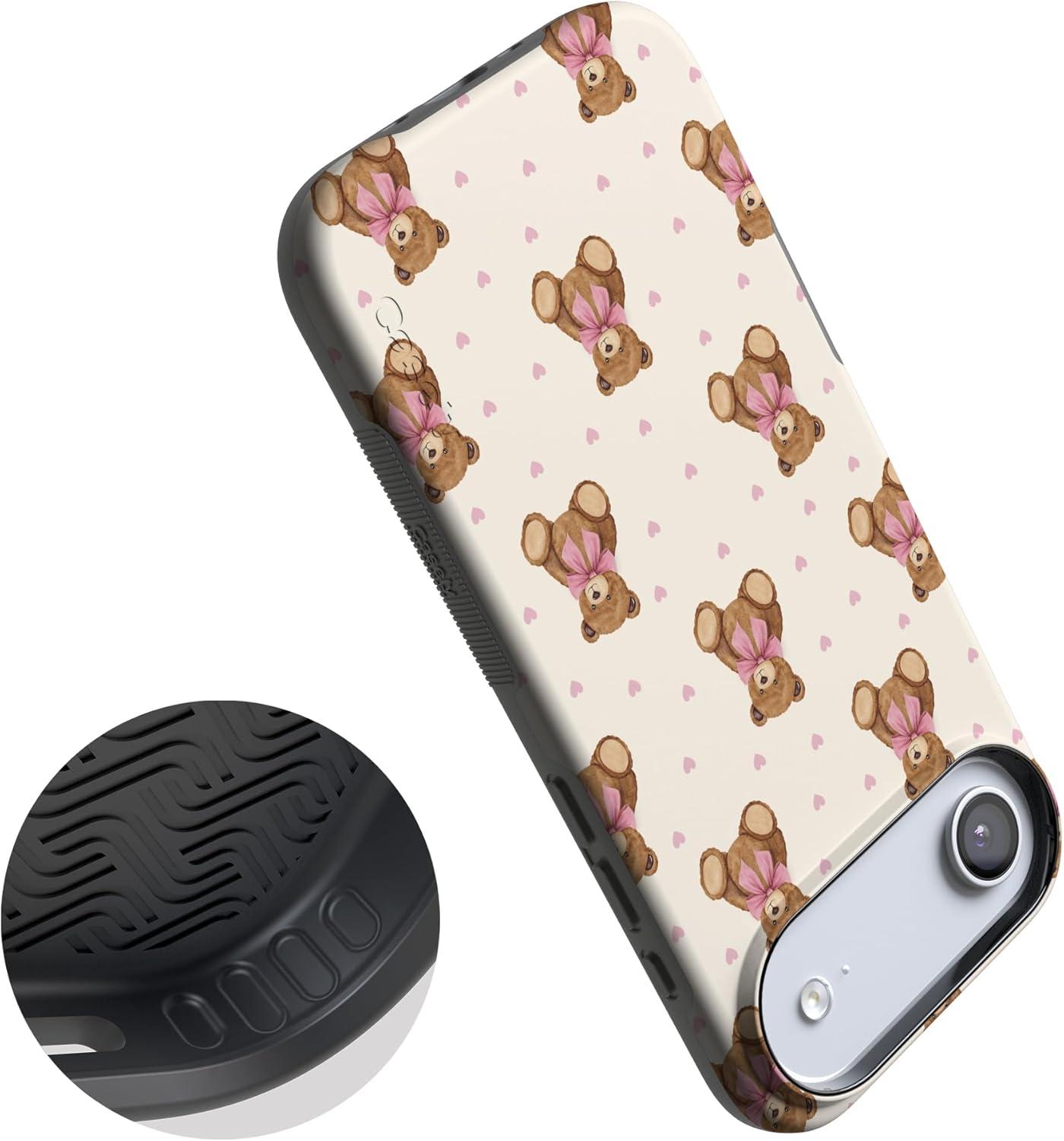 imageCasely iPhone 15 Pro Case Heart Noir Tiny Hearts Bold Protective Design MagSafe Compatible DesignCuddle Club Teddy Bear