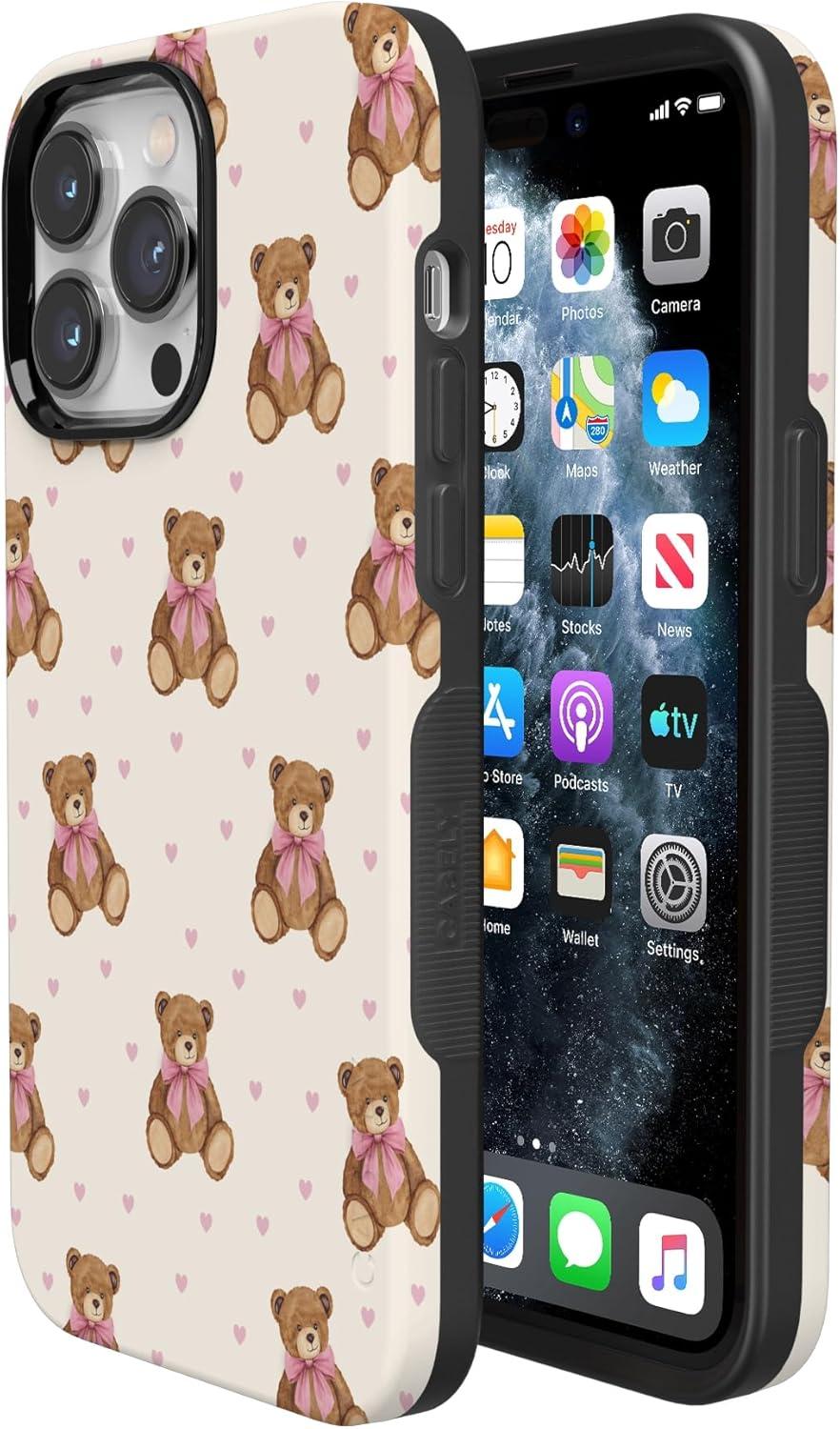 imageCasely iPhone 15 Pro Case Heart Noir Tiny Hearts Bold Protective Design MagSafe Compatible DesignCuddle Club Teddy Bear