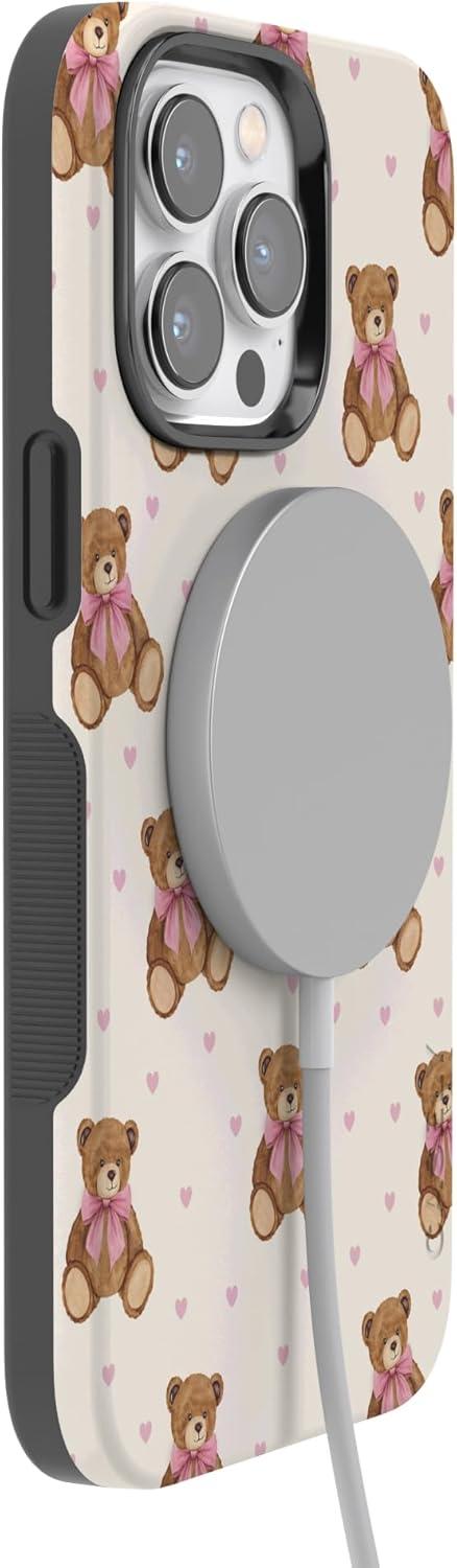 imageCasely iPhone 15 Pro Case Heart Noir Tiny Hearts Bold Protective Design MagSafe Compatible DesignCuddle Club Teddy Bear