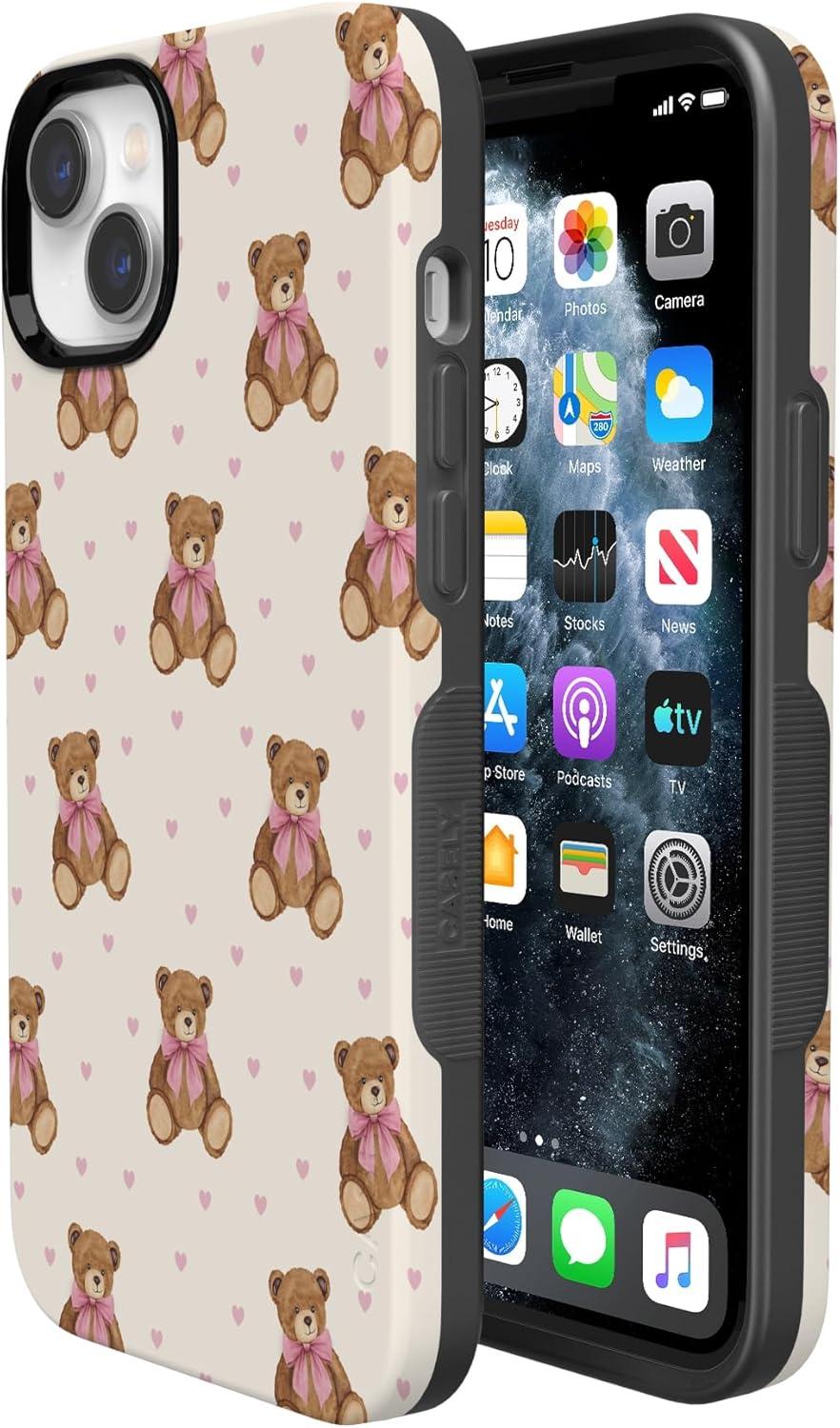 imageCasely iPhone 15 Pro Case Heart Noir Tiny Hearts Bold Protective Design MagSafe Compatible DesignCuddle Club Teddy Bear