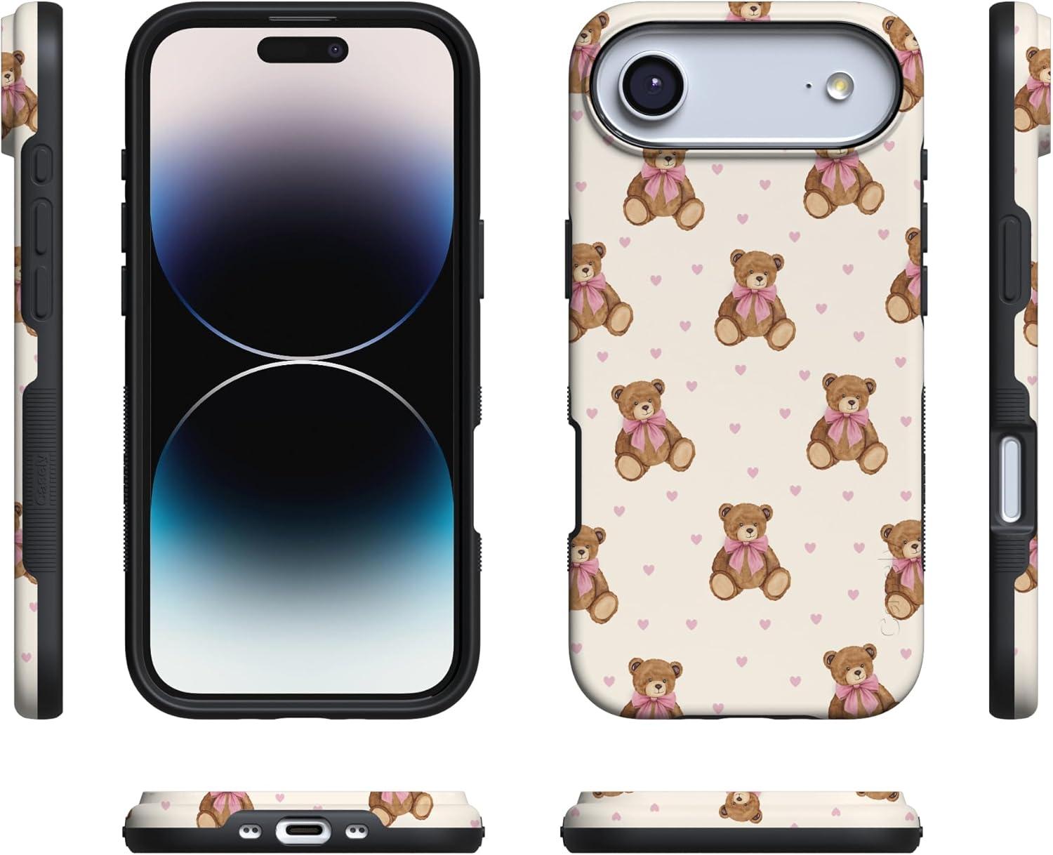 imageCasely iPhone 15 Pro Case Heart Noir Tiny Hearts Bold Protective Design MagSafe Compatible DesignCuddle Club Teddy Bear