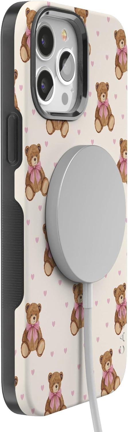 imageCasely iPhone 15 Pro Case Heart Noir Tiny Hearts Bold Protective Design MagSafe Compatible DesignCuddle Club Teddy Bear