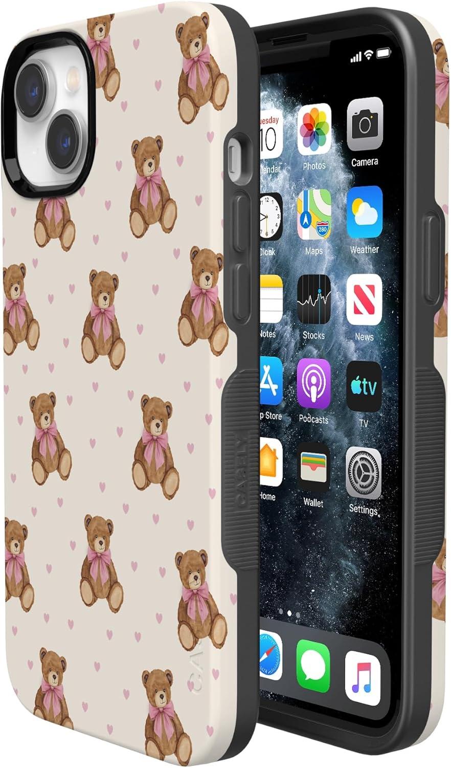 imageCasely iPhone 15 Pro Case Heart Noir Tiny Hearts Bold Protective Design MagSafe Compatible DesignCuddle Club Teddy Bear