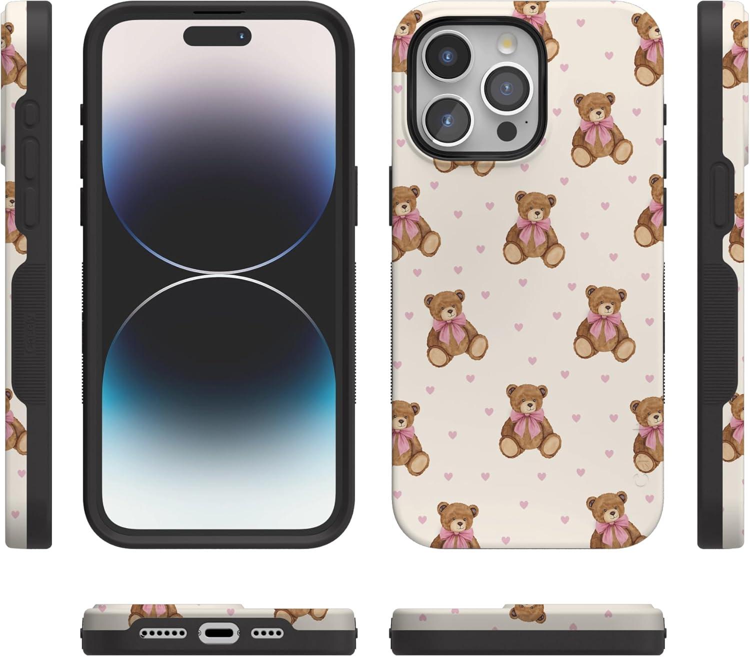 imageCasely iPhone 15 Pro Case Heart Noir Tiny Hearts Bold Protective Design MagSafe Compatible DesignCuddle Club Teddy Bear