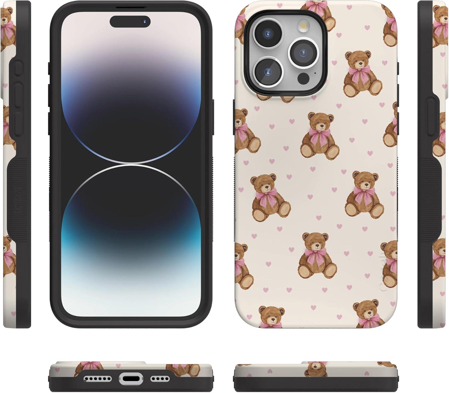 imageCasely iPhone 15 Pro Case Heart Noir Tiny Hearts Bold Protective Design MagSafe Compatible DesignCuddle Club Teddy Bear