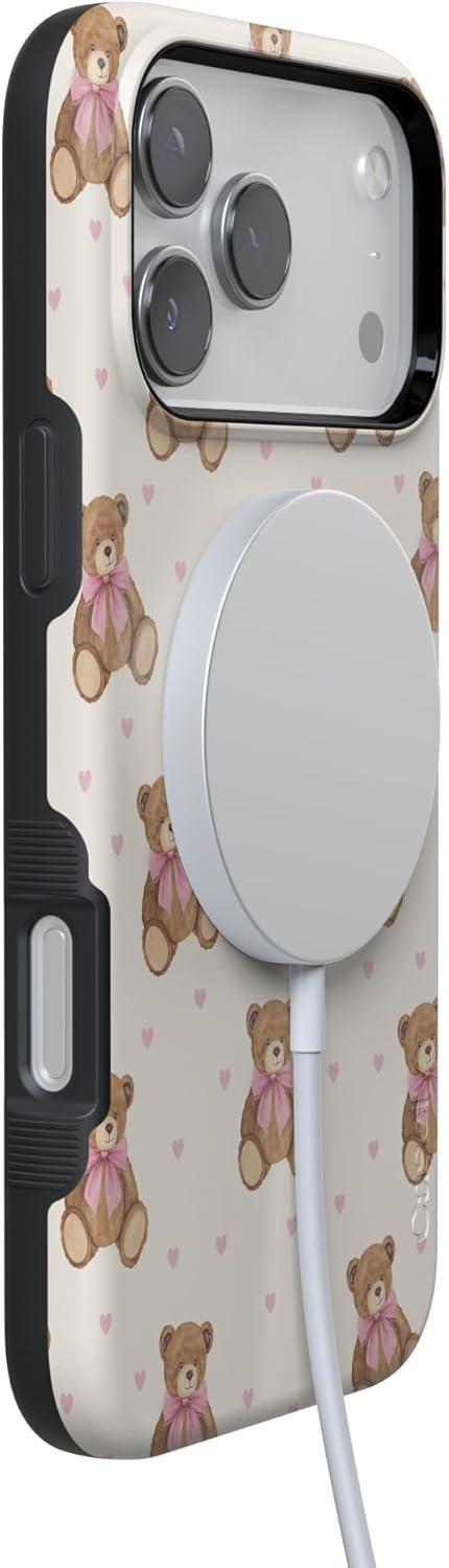 imageCasely iPhone 15 Pro Case Heart Noir Tiny Hearts Bold Protective Design MagSafe Compatible DesignCuddle Club Teddy Bear